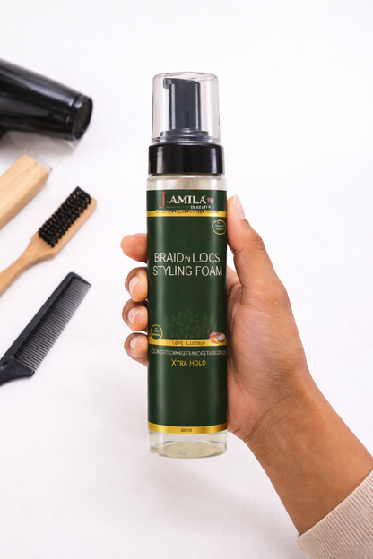 J. AMILA® Braid ’N Locs Styling Foam – Xtra Hold, Long-Lasting Shine (8oz)