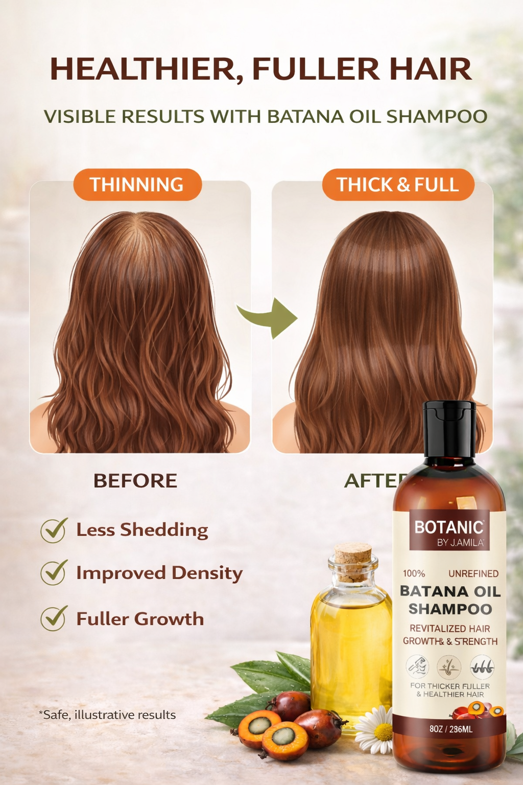 Healthier fuller looking hair after using Batana oil shampoo