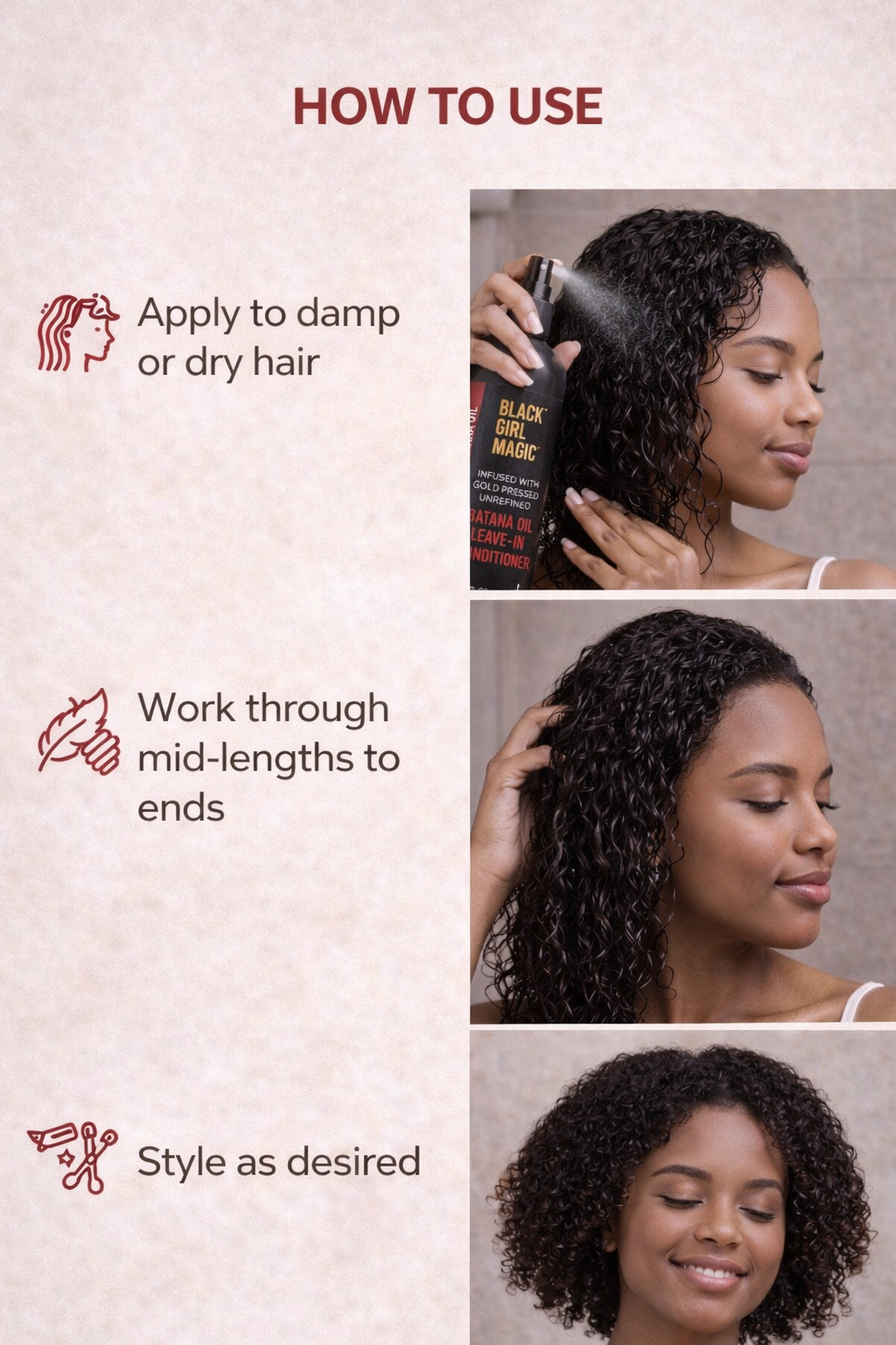 Black Girl Magic infused with gold press, unrefined Batana oil leave in conditioner 12 Oz