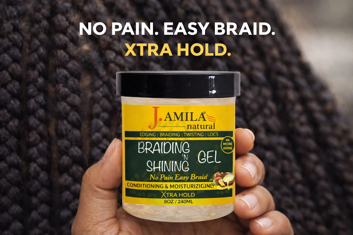 Jamila Natural Award-Winning Braiding ’N Shining Gel – Xtra Hold (8oz / 240ml)