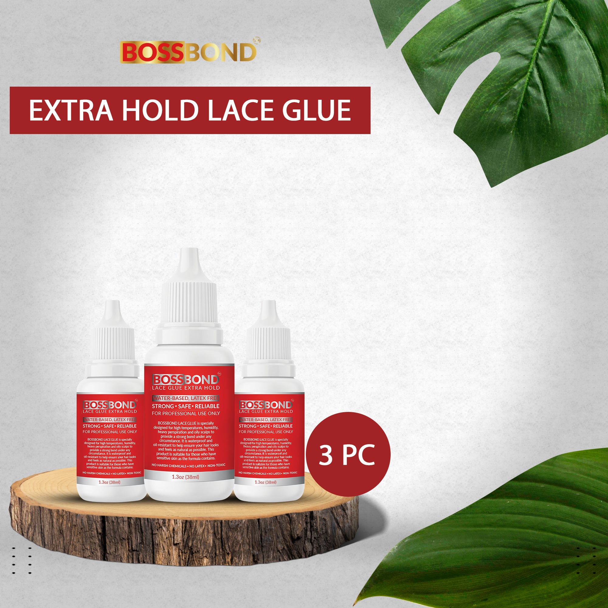 BOSSBOND Extra Hod Lace Glue Pack of 3 (1.3 Fl oz)