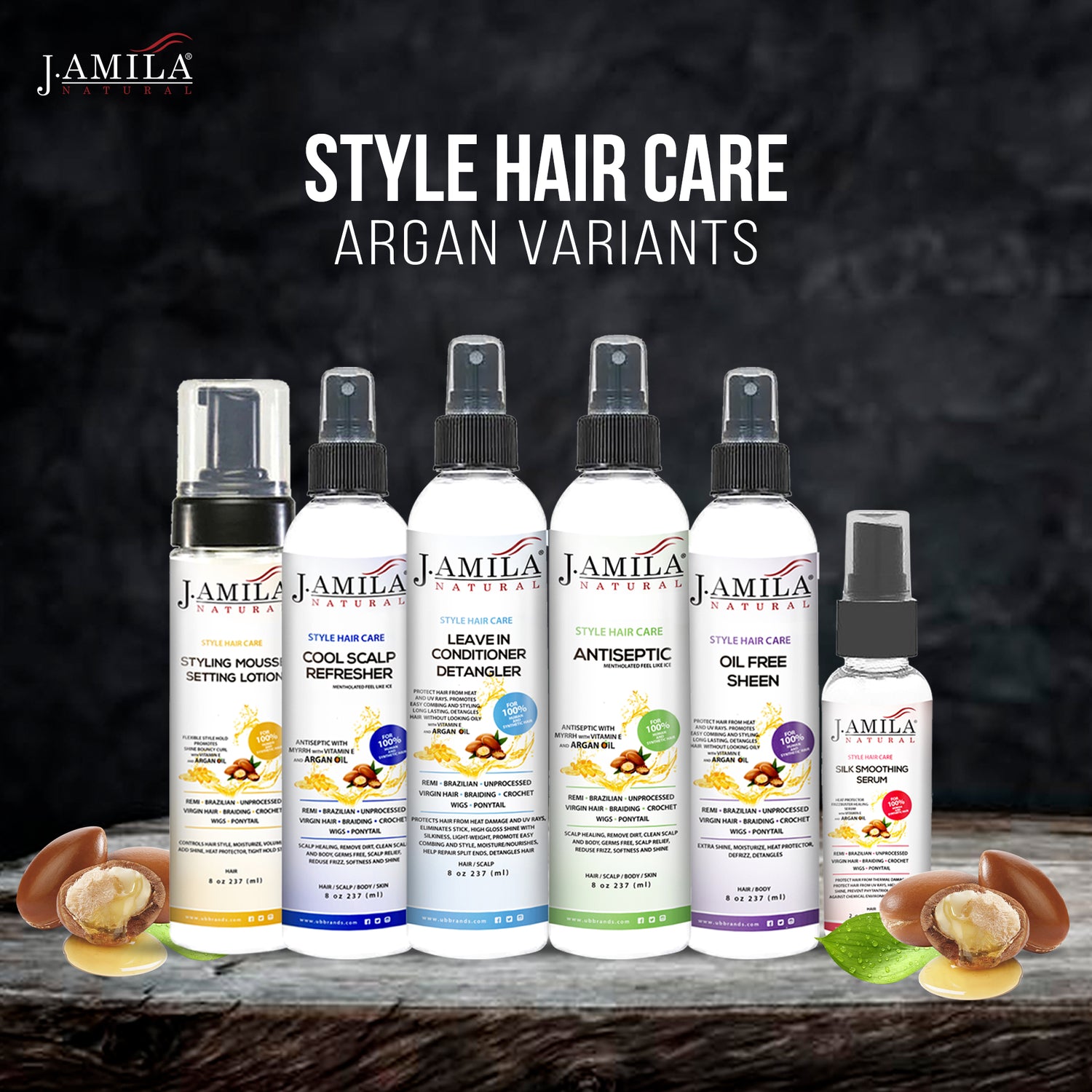 J. AMILA Natural Argan Oil 6-in-1 Hair Care Pack (Setting Lotion, Cool Scalp, Leave-in Conditioner, Antiseptic, Oil-free Sheen, Silk Smoothing Serum)