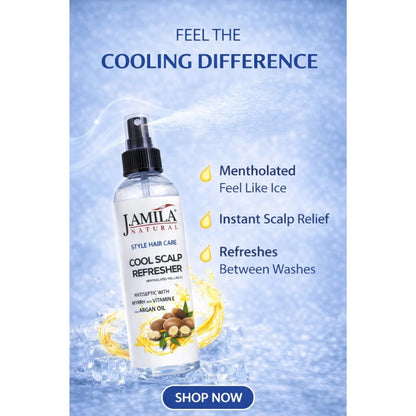 J. AMILA Natural Cool Scalp Refresher with Menthol, Myrrh, Vitamin E &amp; Argan Oil – Cooling Scalp Spray for Braids, Wigs, Natural &amp; Synthetic Hair (8 oz)