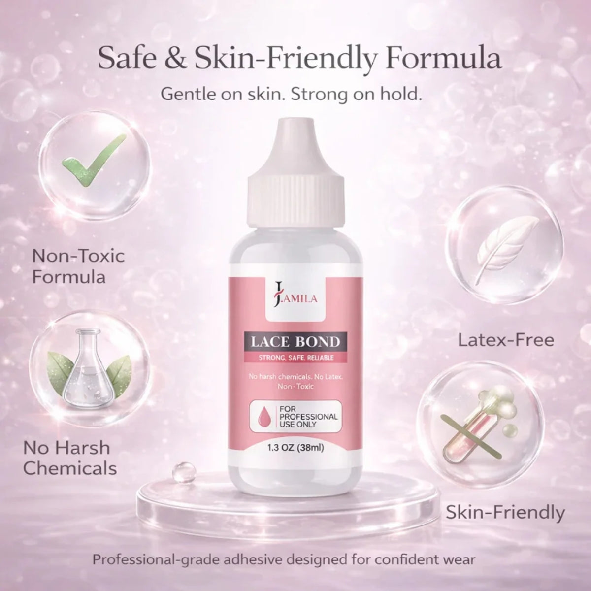 J.AMILA® Professional Lace Bond Strong, Safe, Reliable Hair Adhesive Water and Oil Resistant for Invisible Wig Bonding 1.3 oz 38ml