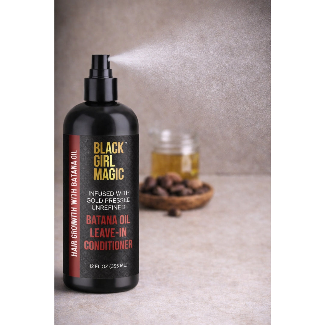 Black Girl Magic infused with gold press, unrefined Batana oil leave in conditioner 12 Oz