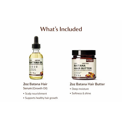 Botanic Hair Care 100% Unrefined Bundle Travel / Starter Batana Hair Care Bundle Growth Oil &amp; Hair Butter