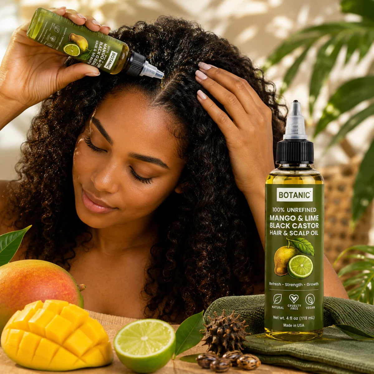 BOTANIC Mango &amp; Lime Black Castor Hair &amp; Scalp Oil – Refreshing Hair Growth Oil – 4 fl oz (118 mL)