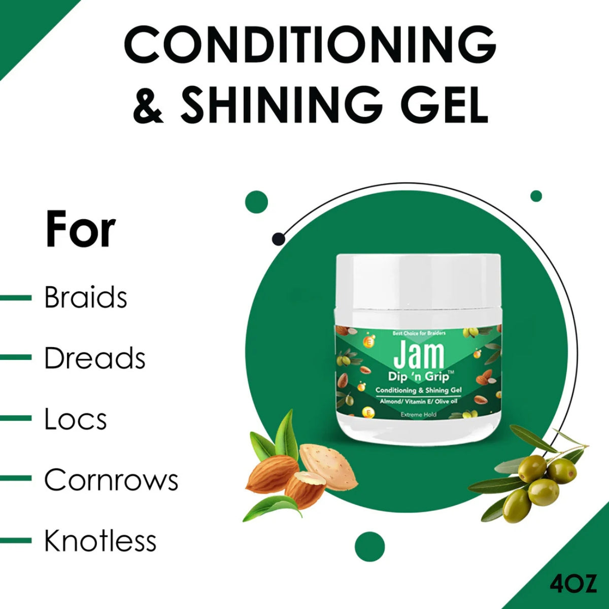 Jam Dip n Grip Almond and Vitamin E Conditioning &amp; Shining Hair Gel Extreme Hold  (4oz)