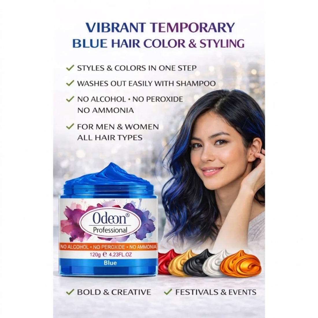 Odeon Professional Blue Hair Color Wax, Temporary Hair Dye for Women &amp; Men (4.23oz)