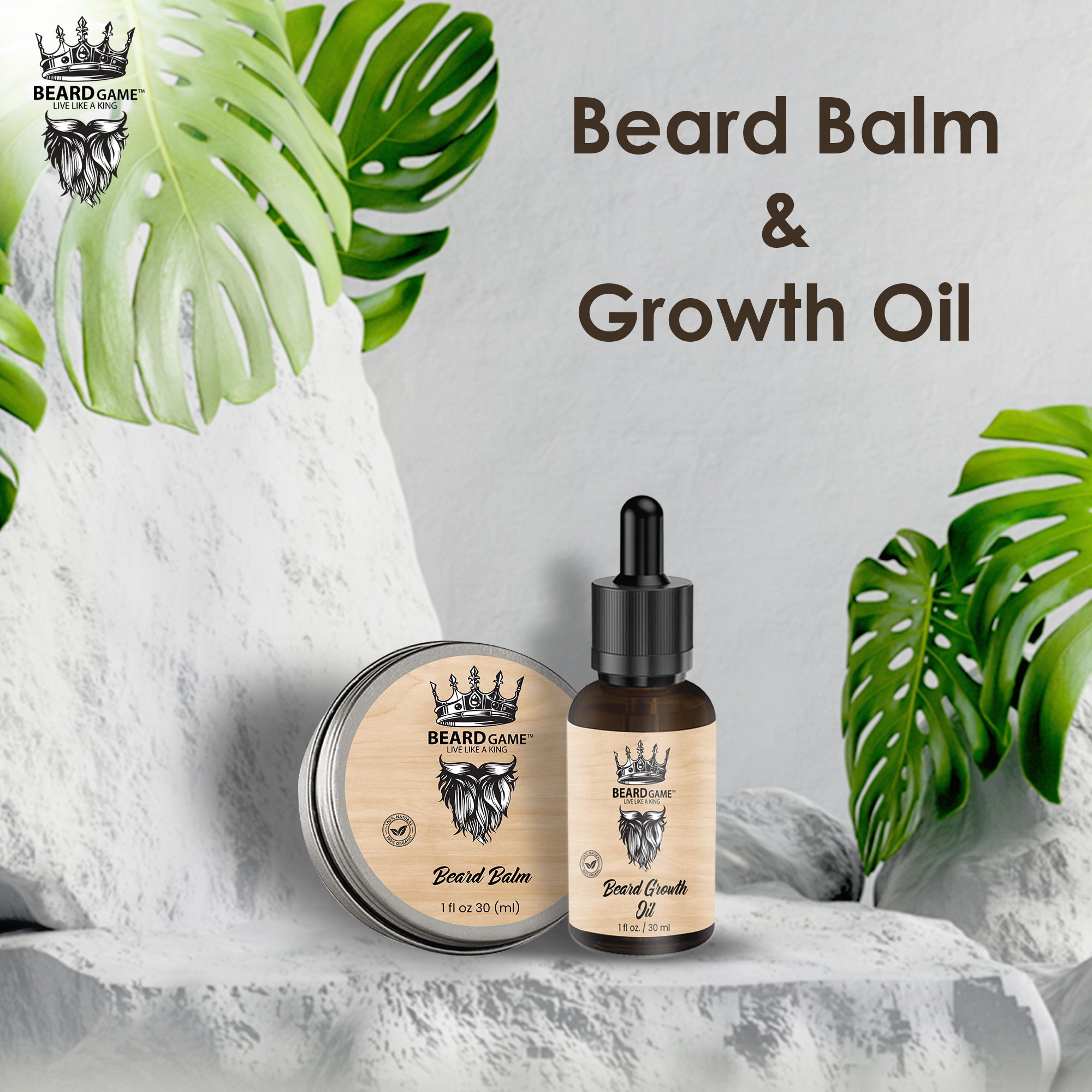 BeardGame Beard Balm &amp; Beard Growth Oil 1 Fl oz (30ml)