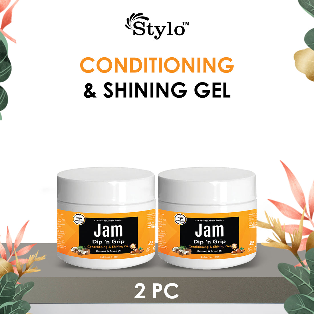 Jam Dip n Grip Coconut &amp; Argan Oil Conditioning &amp; Shining Gel Pack of 2 (8oz)