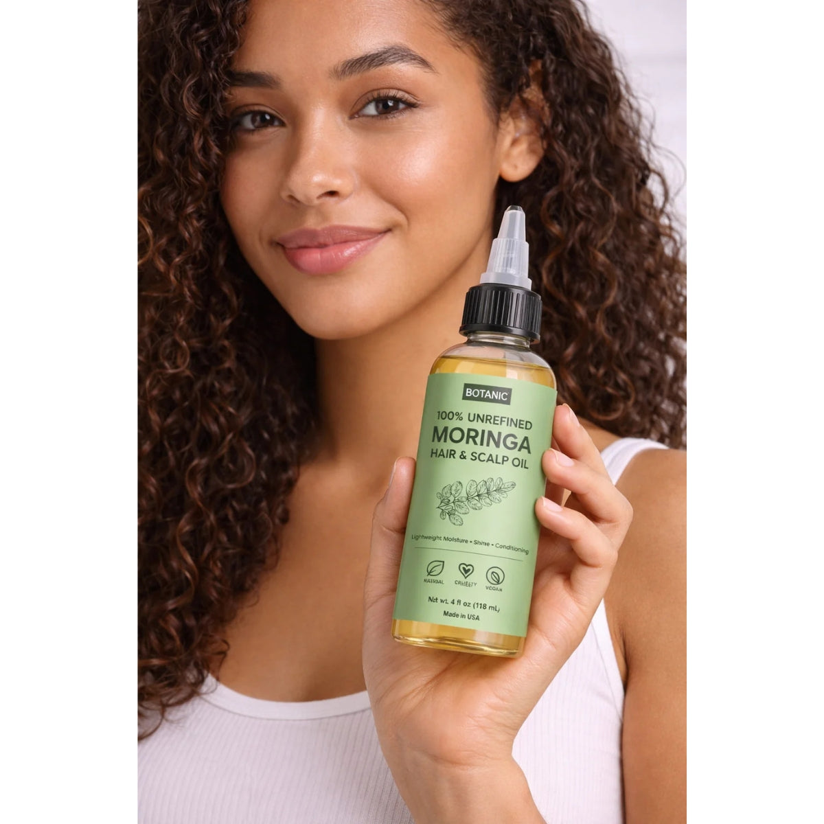100% Unrefined Moringa Hair &amp; Scalp Oil Lightweight Moisture, Shine &amp; Conditioning | Vegan, Cruelty-Free 4 fl oz (118 mL)