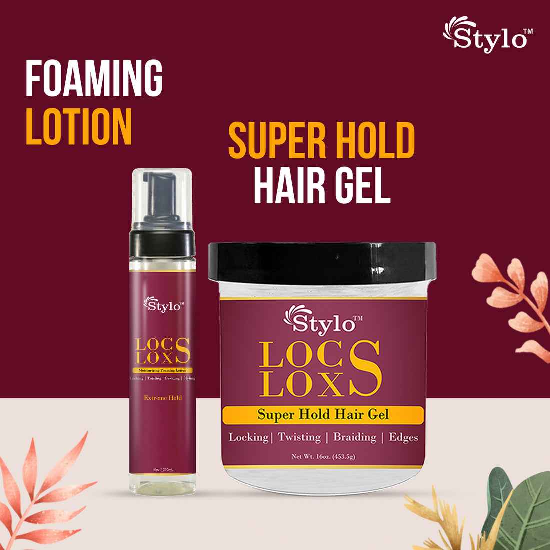 STYLO Locs Loxs Super Hold Hair Gel &amp; Styling Foaming Lotion Extreme Hold (Pack of 2)