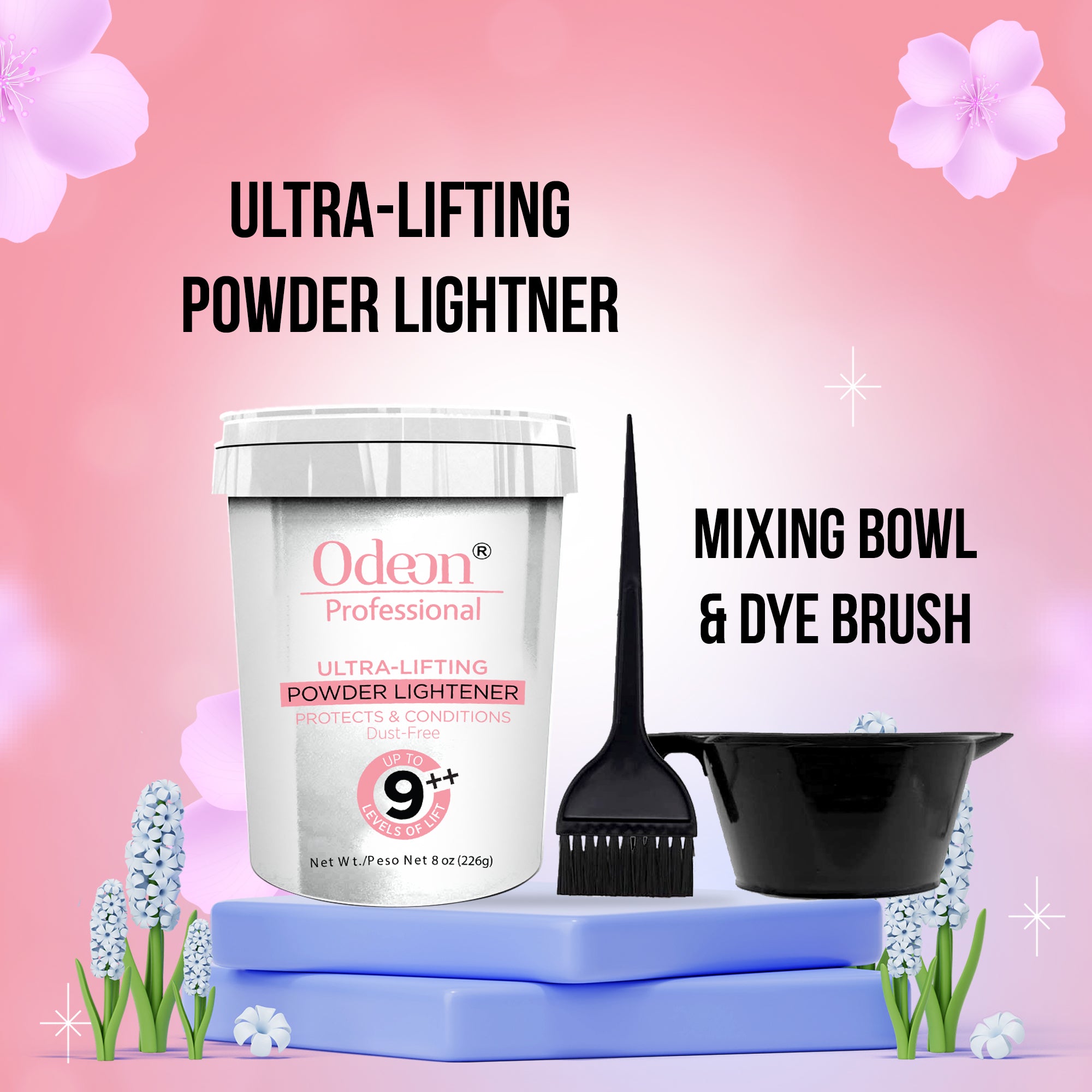 Odeon Professional Ultra-Lifting Powder Up To 9++ level With Mixing Bowl &amp; Dye Brush (8oz)