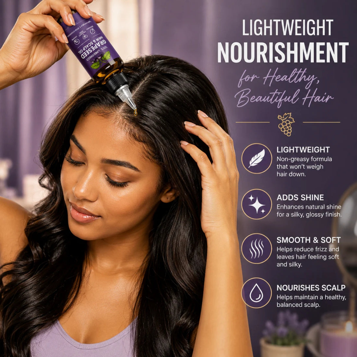 BOTANIC 100% Unrefined Grapeseed Hair &amp; Scalp Oil – Lightweight Shine &amp; Smooth Hair Oil – 4 fl oz (118 mL)