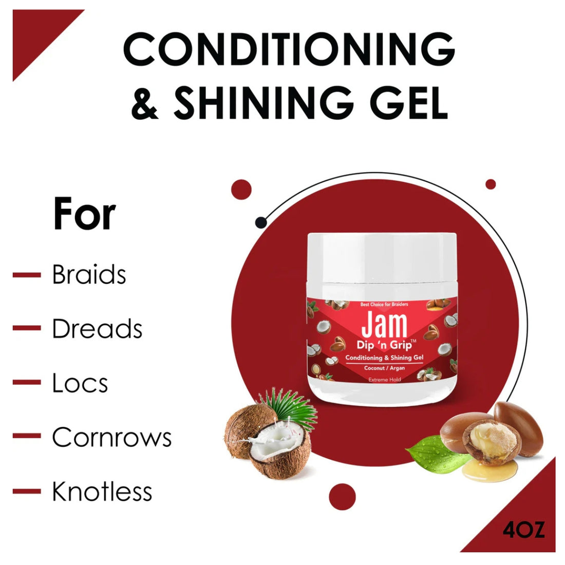 Dip n Grip Jam Strawberry, Lemon &amp; Orange Conditioning &amp; Shining Hair Gel Extreme Hold (4oz)