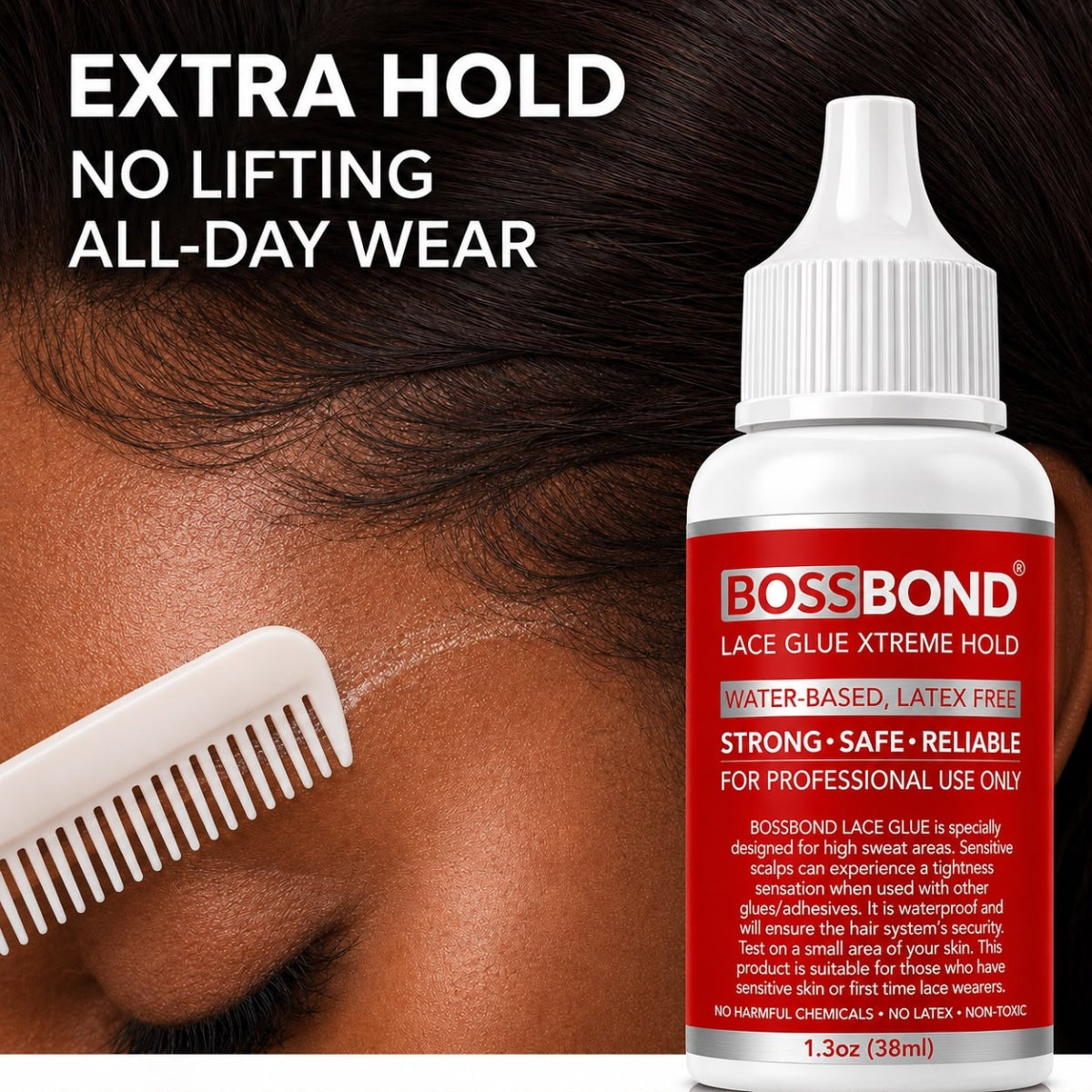 BossBond Lace Glue Extra Hold Water-Based, Latex-Free Wig &amp; Lace Adhesive 1.3 Oz