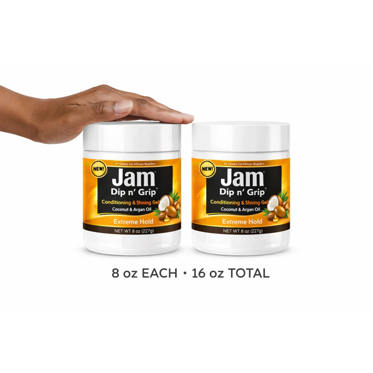 Jam Dip n’ Grip Extreme Hold Hair Gel – Conditioning &amp; Shining Gel with Coconut &amp; Argan Oil Pack of 2 8oz