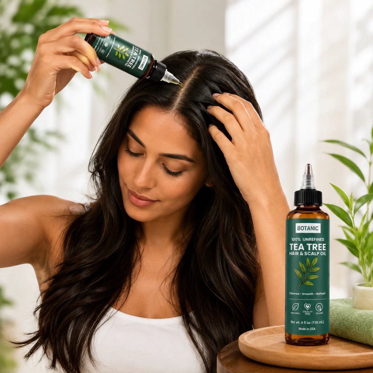 BOTANIC 100% Unrefined Tea Tree Hair &amp; Scalp Oil – Scalp Cleansing &amp; Refreshing Hair Treatment – 4 fl oz (118 mL)