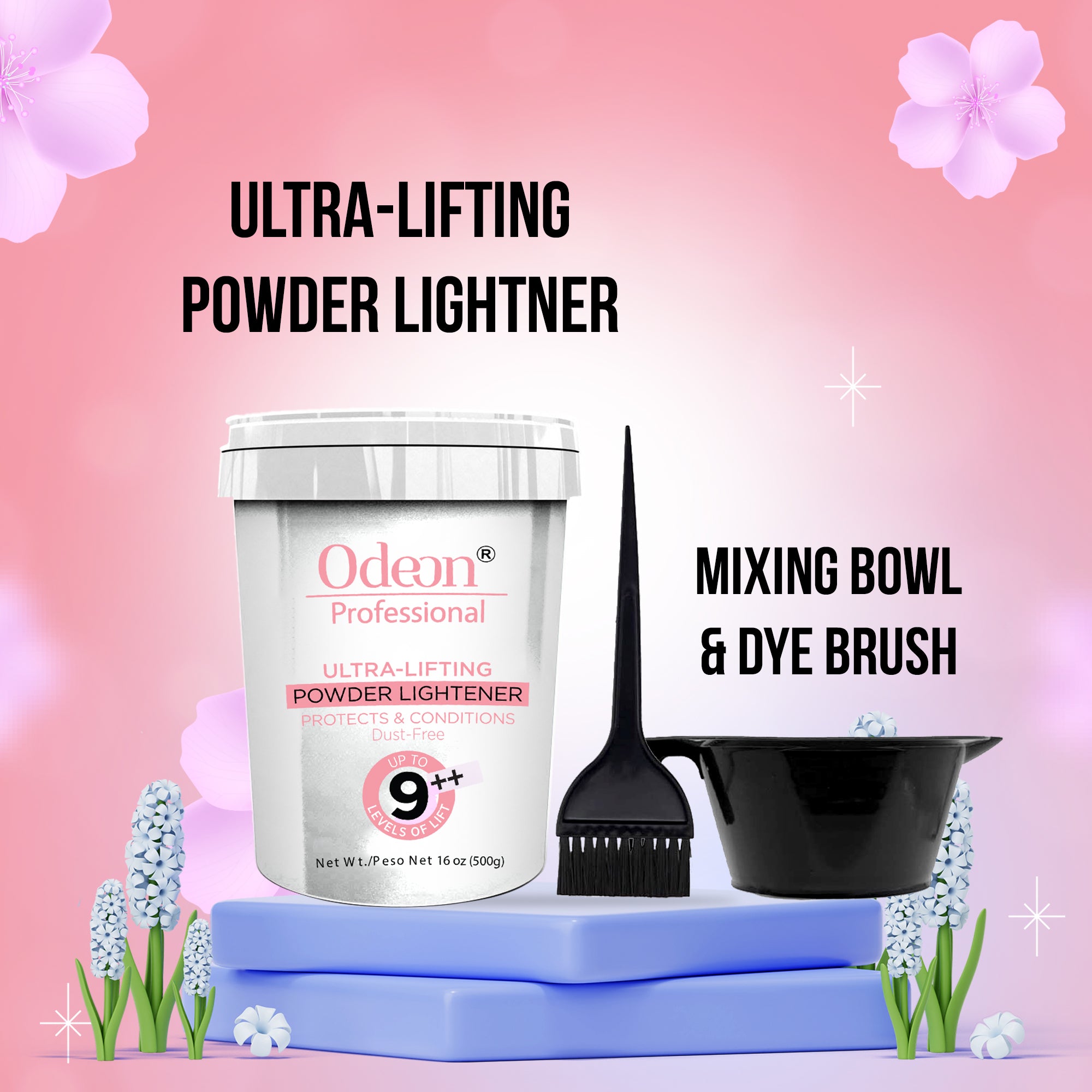 Odeon Professional Ultra-Lifting Powder Up To 9++ level With Mixing Bowl &amp; Dye Brush (16oz)