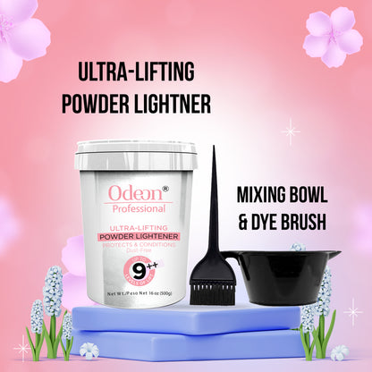 Odeon Professional Ultra-Lifting Powder Up To 9++ level With Mixing Bowl &amp; Dye Brush (16oz)