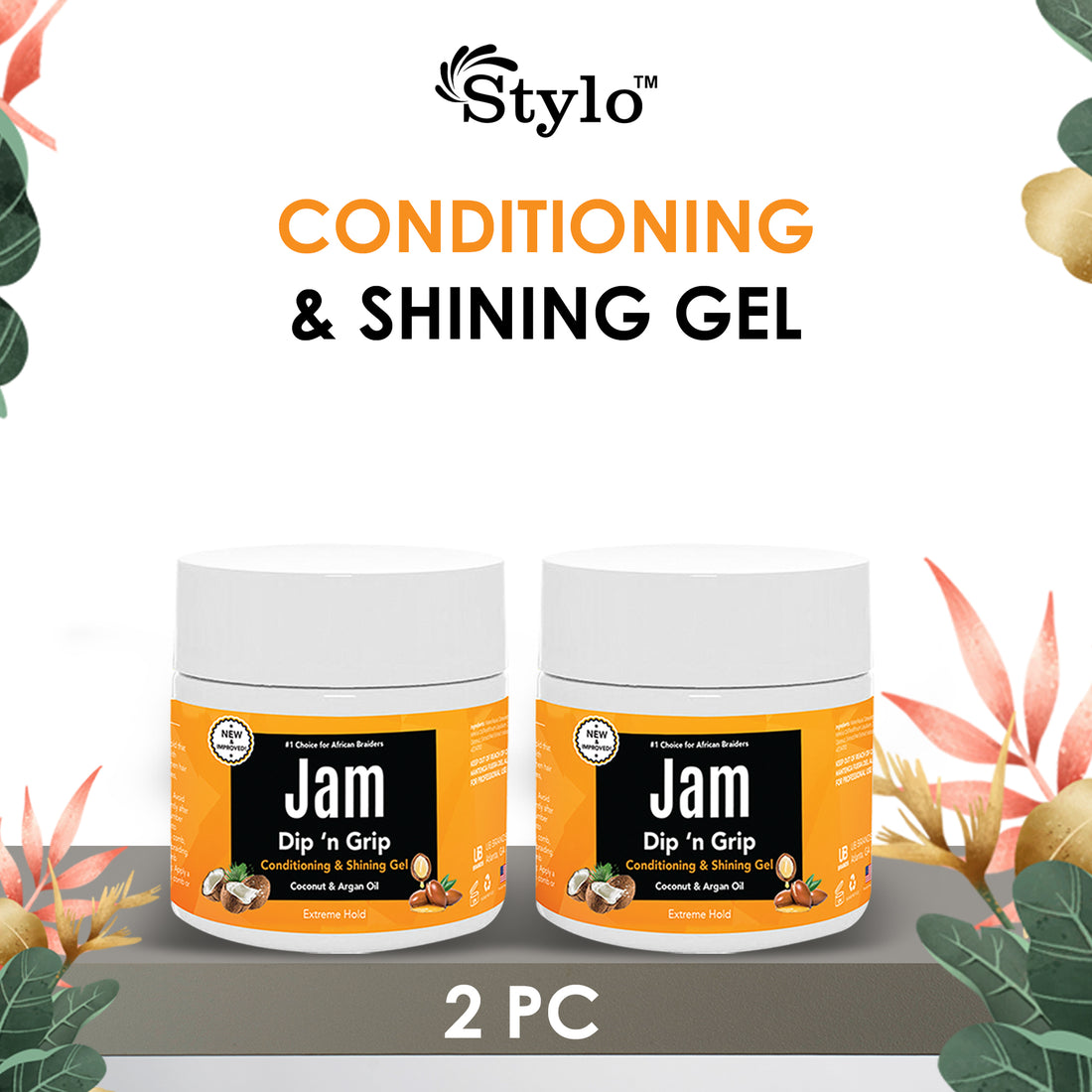 Jam Dip N Grip Coconut &amp; Argan Oil Shining Gel Pack of 2 (6oz)