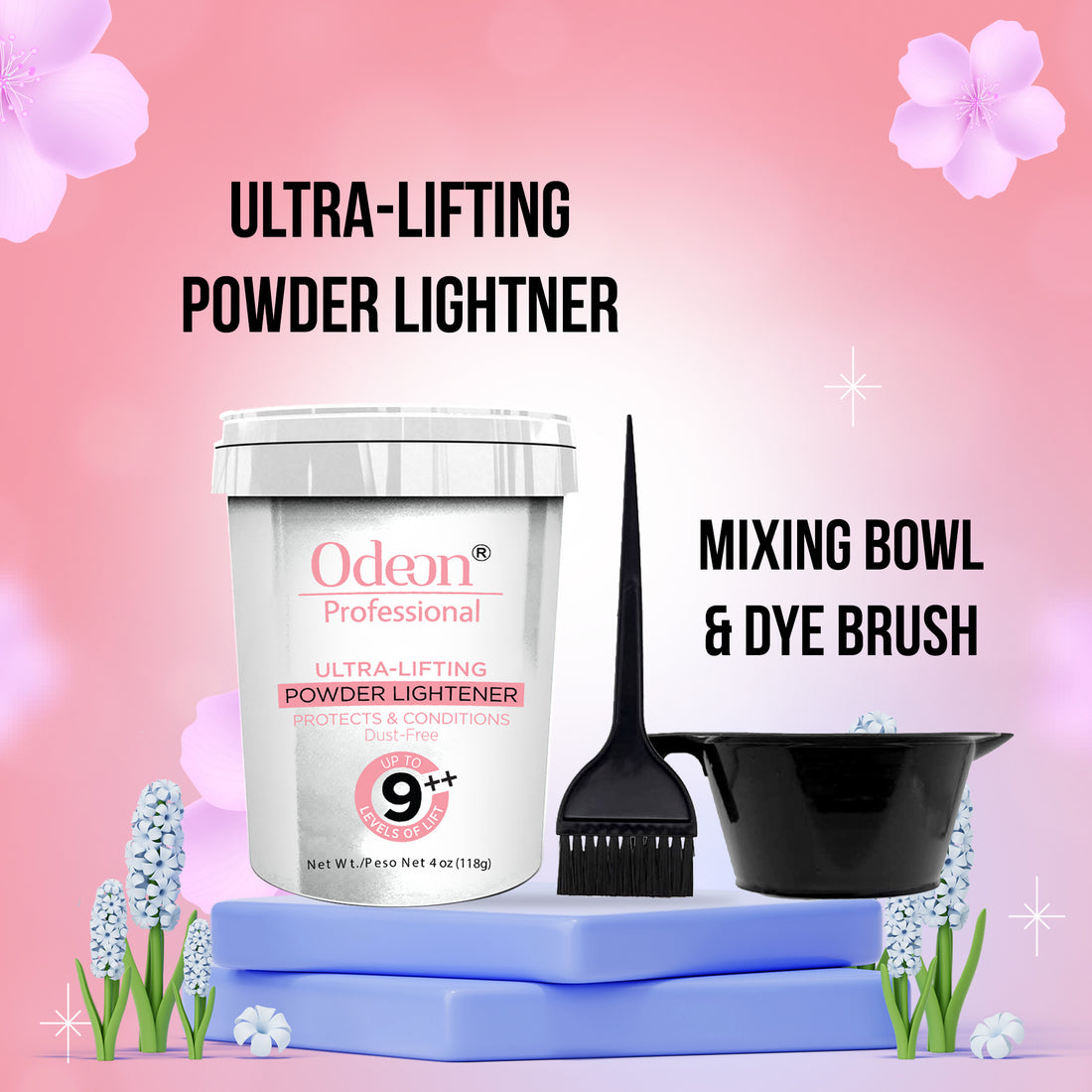 Odeon Professional Ultra-Lifting Powder Up To 9++ level With Mixing Bowl &amp; Dye Brush (4oz)