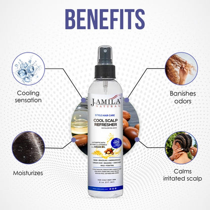 J. AMILA Natural Hair Care Cool Scalp Refresher Scalp Healing, Remove Dirt, Clean Scalp &amp; Body, Reduce Frizz, Softness and Shine with Vitamin E &amp; Argan Oil 8 oz