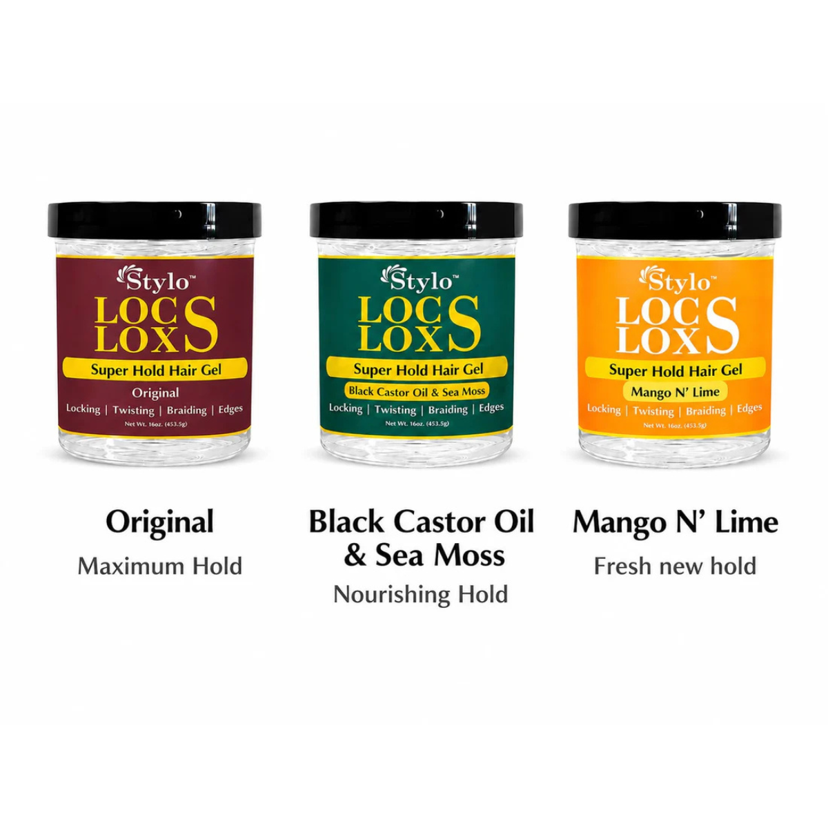 Stylo™ Locs Loxs Super Hold Hair Gel Locking, Twisting, Braiding &amp; Edges
3 Pack 16oz
