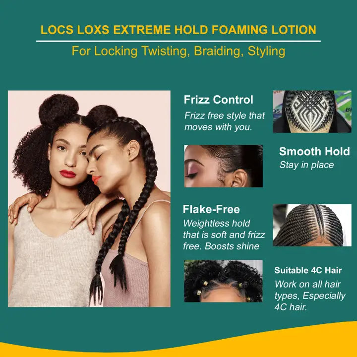 Stylo™ Locs Loxs Extreme Hold Foaming Lotion Locking, Twisting, Braiding &amp; Styling Mousse – Flake-Free Frizz Control 8oz / 240mL