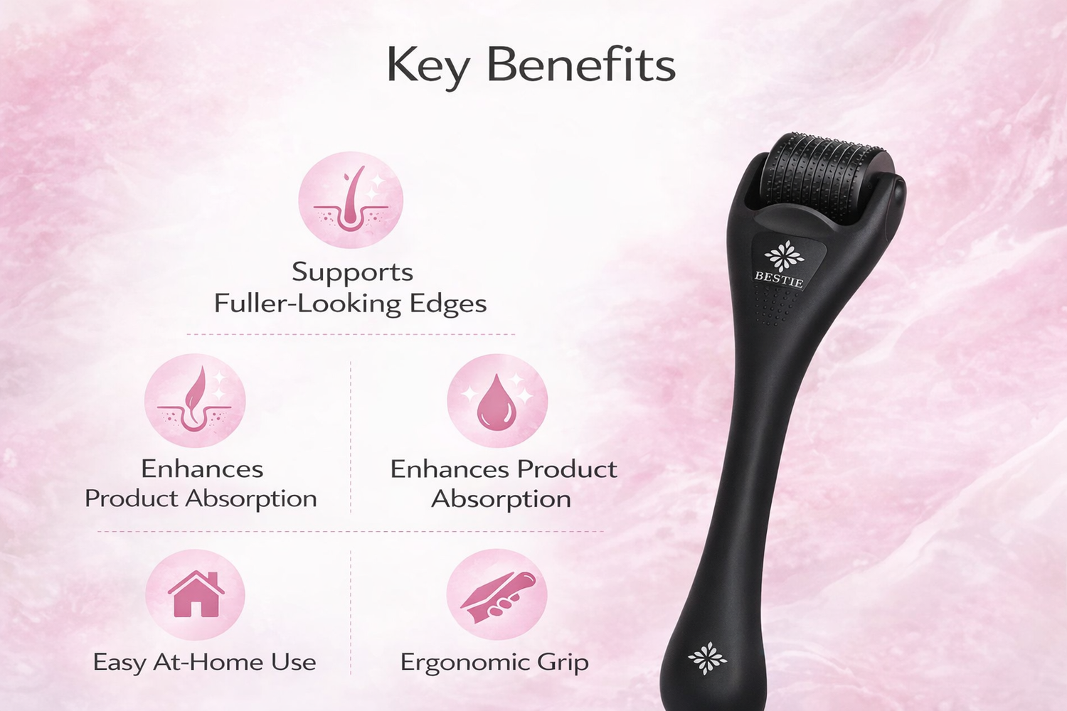 BESTIE Beauty Derma Roller for Edges &amp; Hairline – Supports Fuller-Looking Edges, At-Home Edge Care Tool