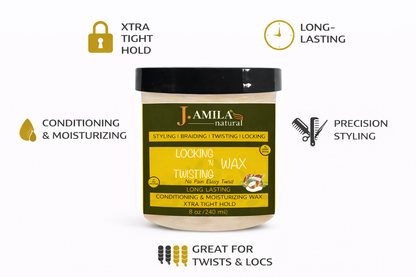 Jamila Natural Award-Winning– Xtra Tight Hold Twisting ‘N Locking Wax (8oz / 240ml)