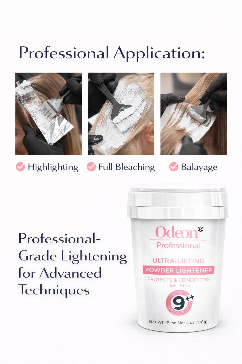 Odeon® Professional Ultra-Lifting Powder Lightener – Up to 9++ Levels 4oz Includes Mixing Bowl &amp; Dye Brush