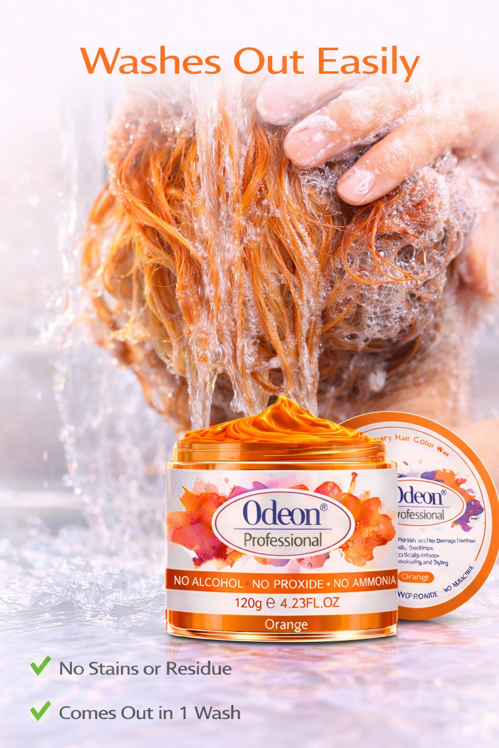 Odeon Professional Orange Hair Color Wax, Temporary Hair Dye for Women &amp; Men (4.23oz)