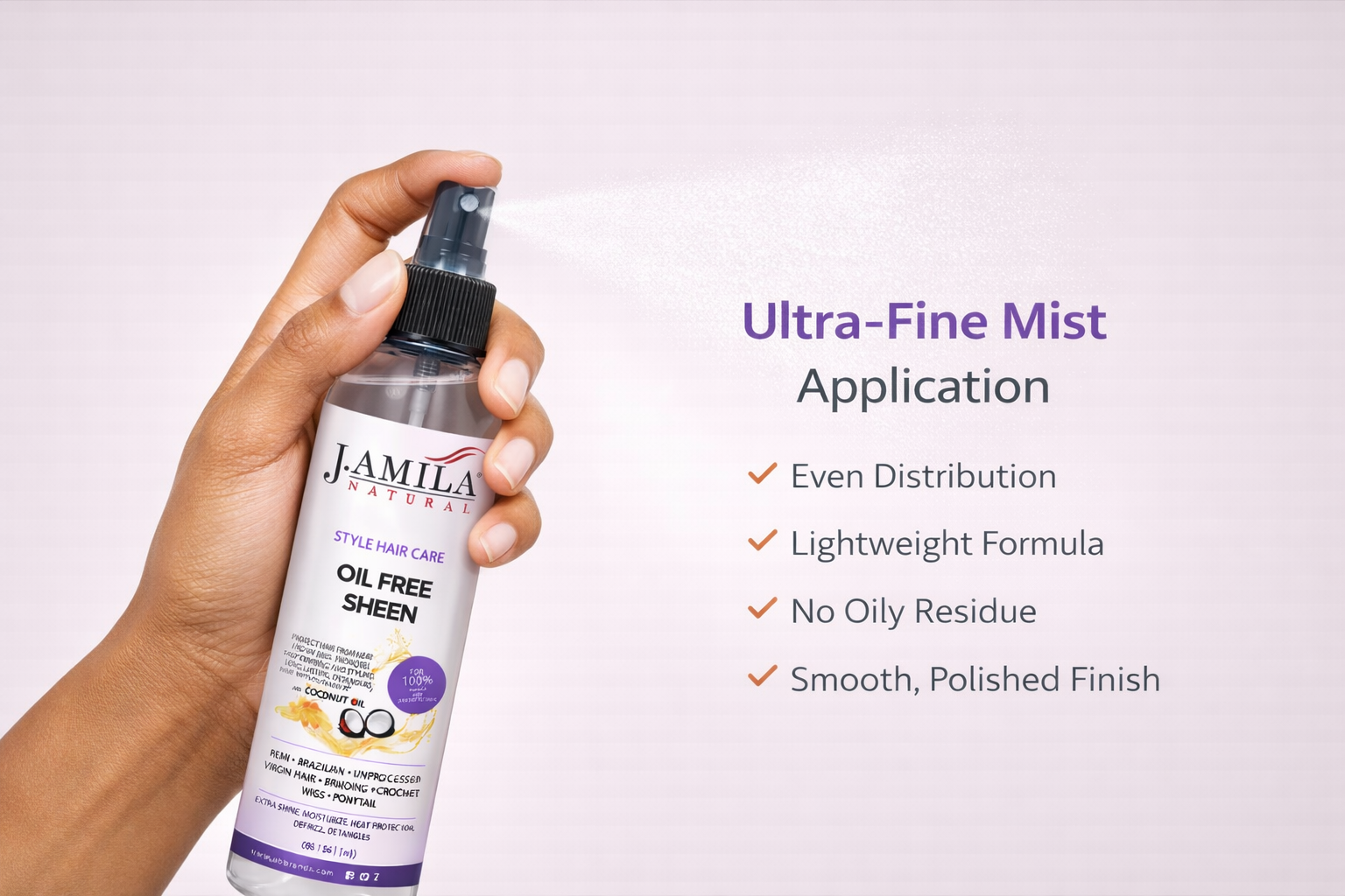 J. AMILA Natural Oil Free Sheen Spray with Vitamin E &amp; Coconut Oil – Lightweight Shine, Heat &amp; UV Protection for Wigs, Braids &amp; Natural Hair 8 oz 237 ml