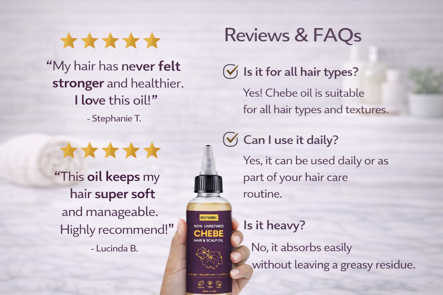 100% Unrefined Chebe Hair &amp; Scalp Oil – Strength, Nourishment &amp; Moisture Retention | Vegan, Cruelty-Free 4 fl oz (118 mL)