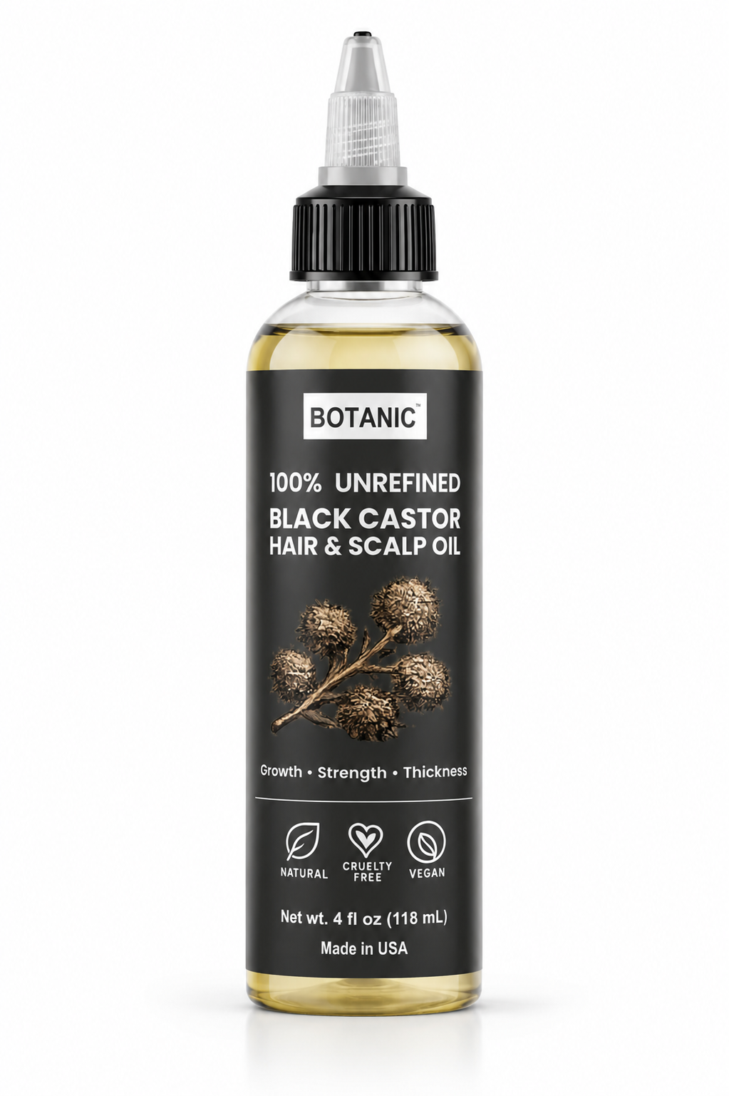BOTANIC 100% Unrefined Black Castor Hair & Scalp Oil – Hair Growth & T ...