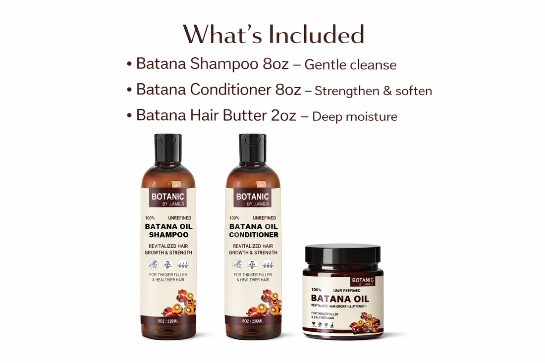 Botanic by jamila 100% Unrefined Bundle Wash Day Essentials Bundle – Batana Shampoo, Conditioner &amp; Hair Butter