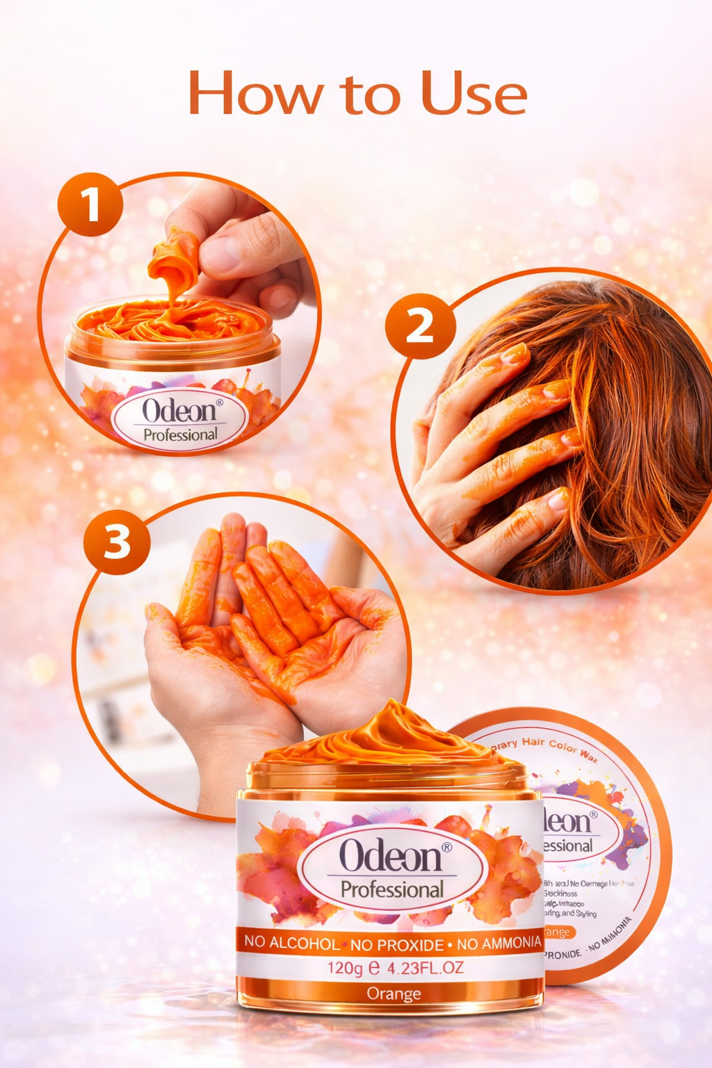 Odeon Professional Orange Hair Color Wax, Temporary Hair Dye for Women &amp; Men (4.23oz)