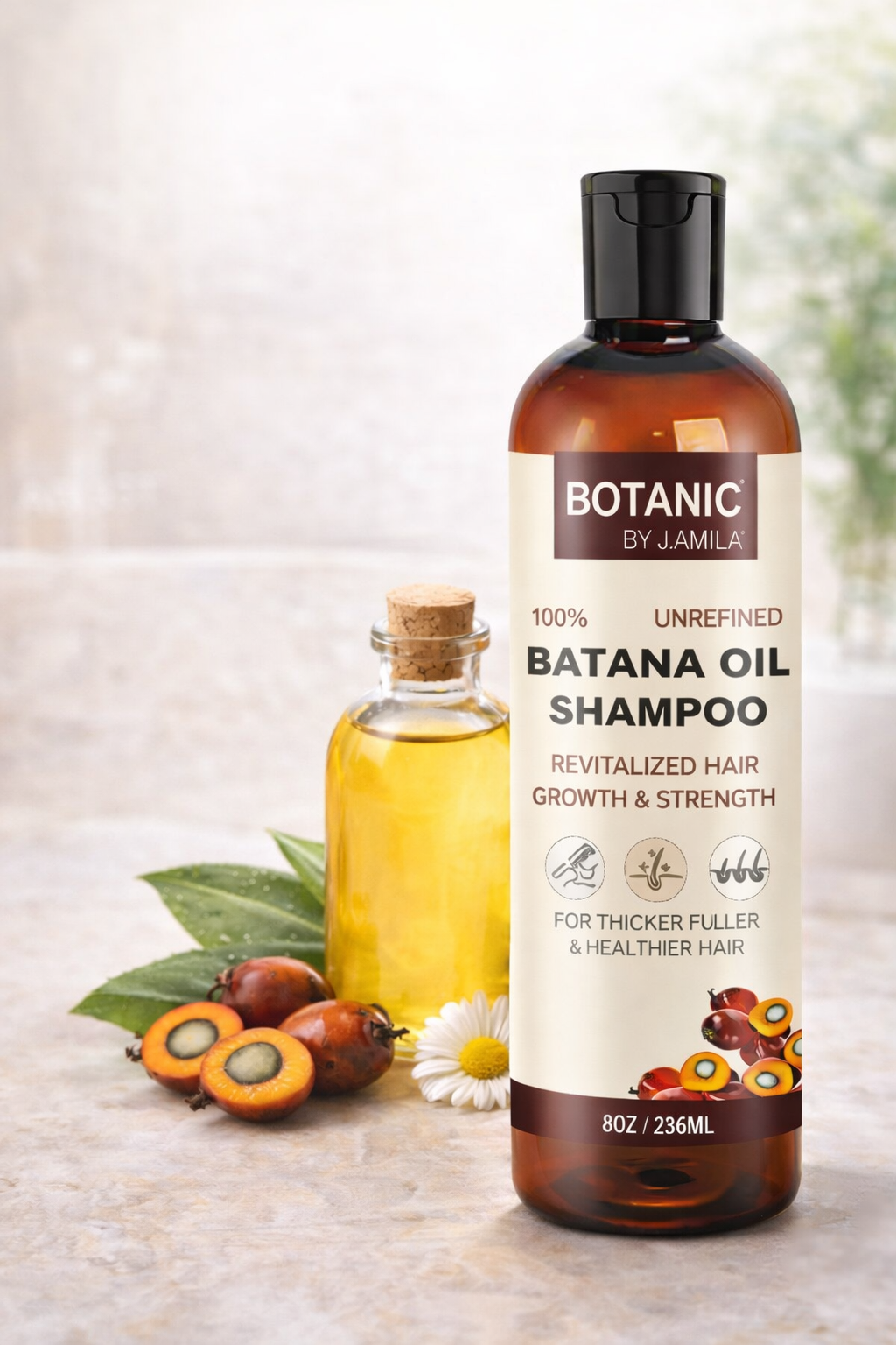 Botanic by J.Amila 100% Unrefined Batana Oil Shampoo – For Thicker, Fuller &amp; Healthier Hair 8 oz