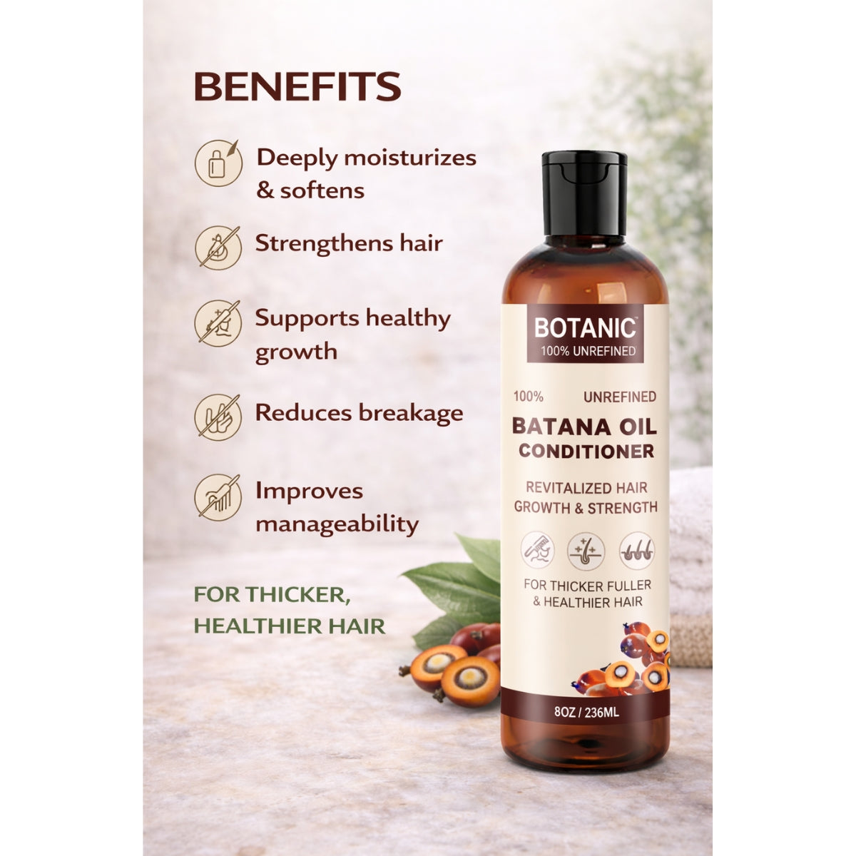 Botanic 100% Unrefined Batana Oil Conditioner – Deep Moisture, Strength &amp; Shine 8 oz