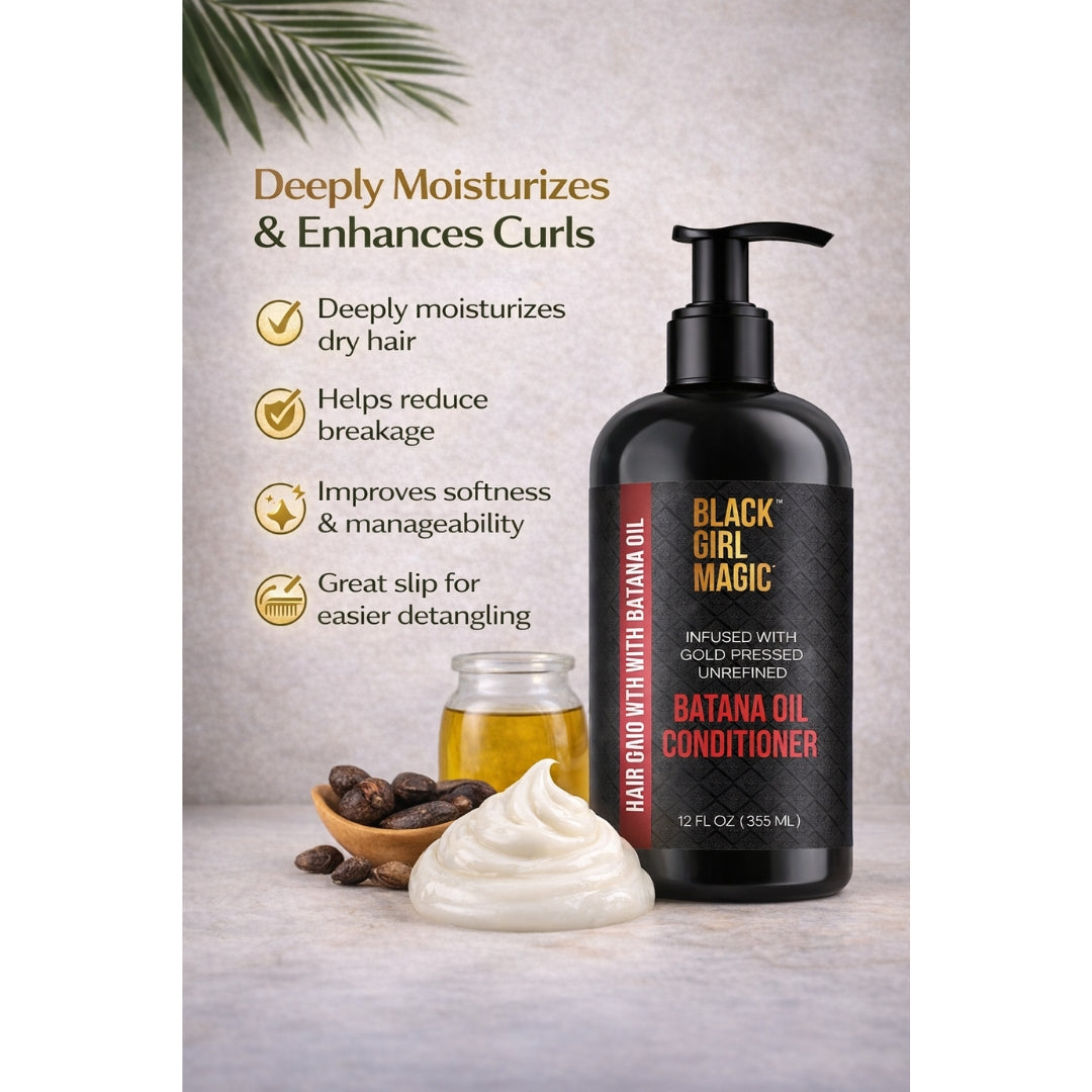 Black Girl Magic infused with Gold press, unrefined, Batana Hair Growth oil conditioner 12oz