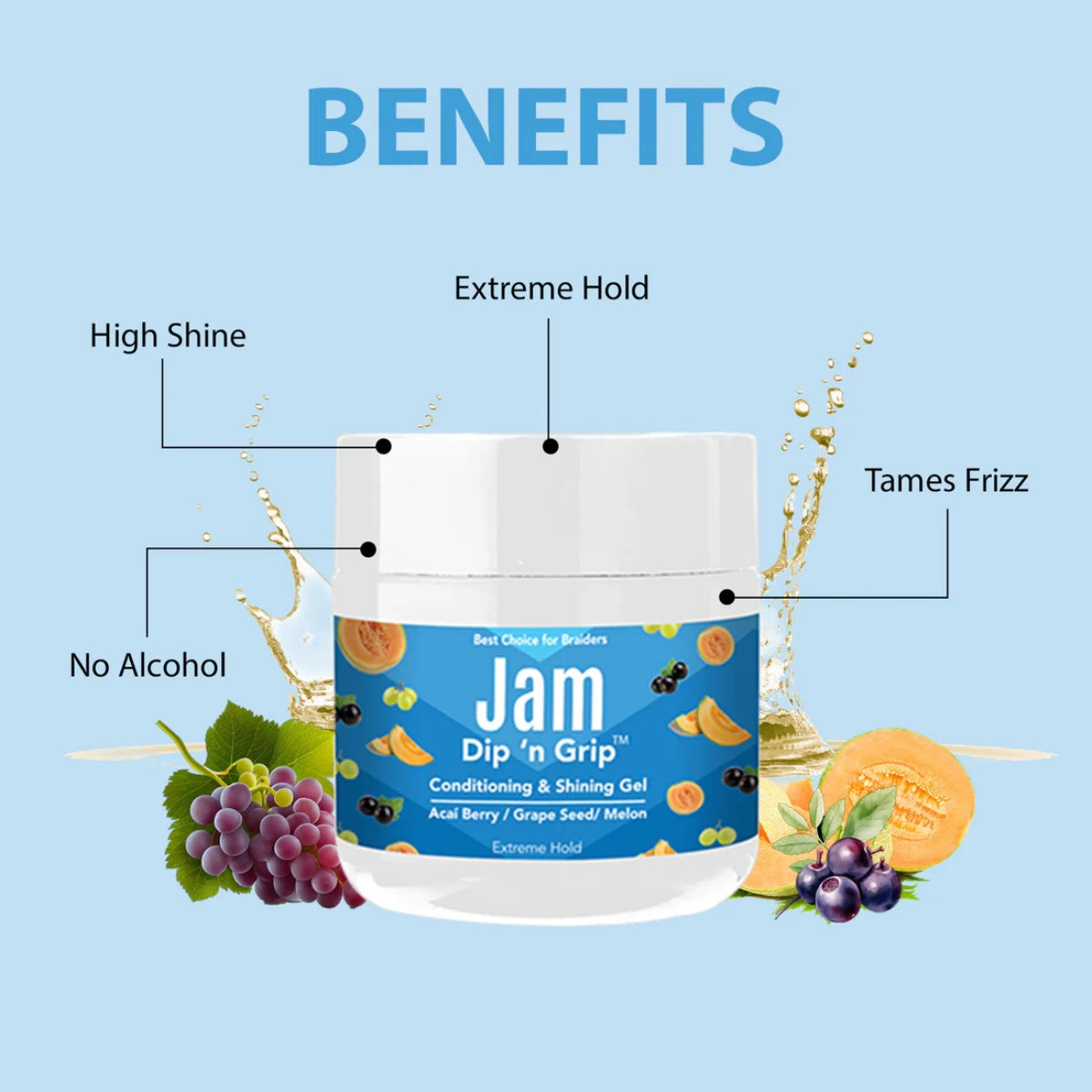 Jam Dip n Grip Conditioning &amp; Shining Gel Acai Berry/Grape Seed/Melon, Extreme Hold Hair Gel (4oz)