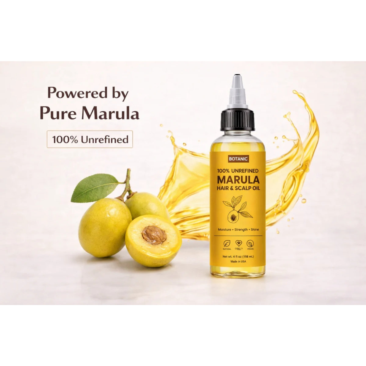 100% Unrefined Marula Hair &amp; Scalp Oil – Moisture, Strength &amp; Shine | Vegan, Cruelty-Free 4 fl oz (118 mL)