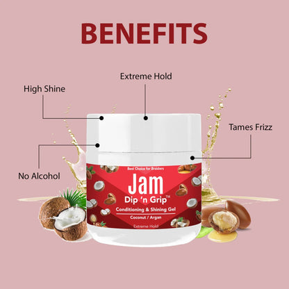 Dip n Grip Jam Strawberry, Lemon &amp; Orange Conditioning &amp; Shining Hair Gel Extreme Hold (4oz)