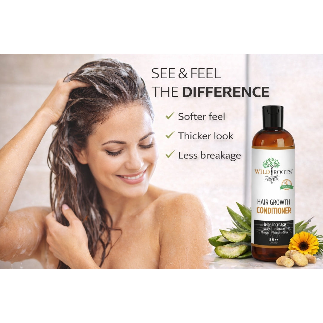 Wild Roots Hair Growth Conditioner – Strengthening &amp; Thickening Treatment for Fuller, Healthier Hair (8oz)