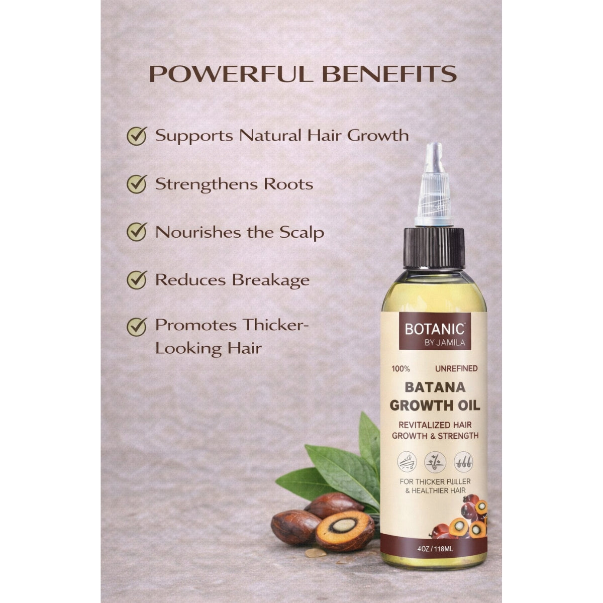 Botanic 100% Unrefined Batana Growth Oil Strengthen, Nourish &amp; Support Hair Growth 4 oz