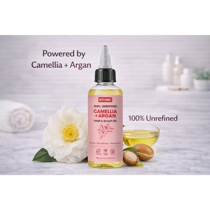 100% Unrefined Camellia + Argan Hair &amp; Scalp Oil – Shine, Smoothness &amp; Protection | Vegan, Cruelty-Free 4 fl oz (118 mL)
