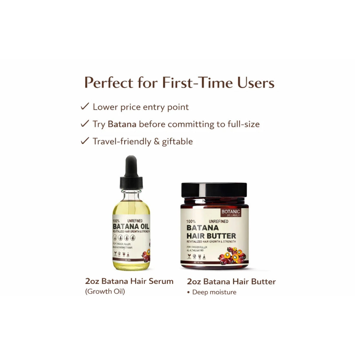 Botanic Hair Care 100% Unrefined Bundle Travel / Starter Batana Hair Care Bundle Growth Oil &amp; Hair Butter