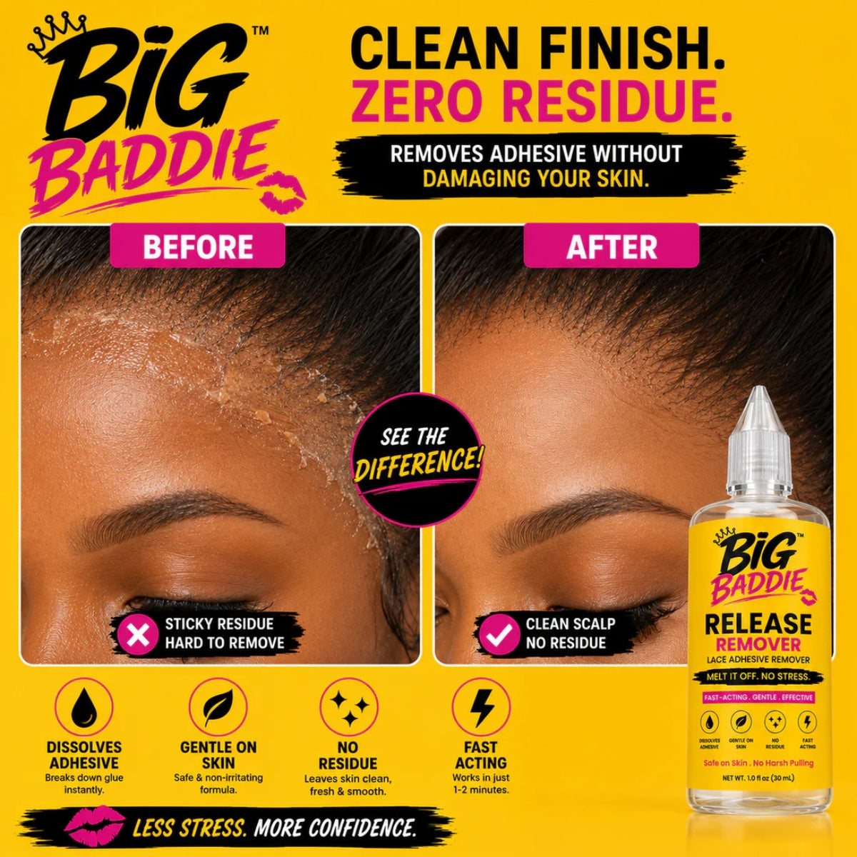 BIG BADDIE Release Remover – Fast-Acting Lace Adhesive Remover for Wigs, Gentle &amp; Residue-Free Formula (1.0oz / 30mL)